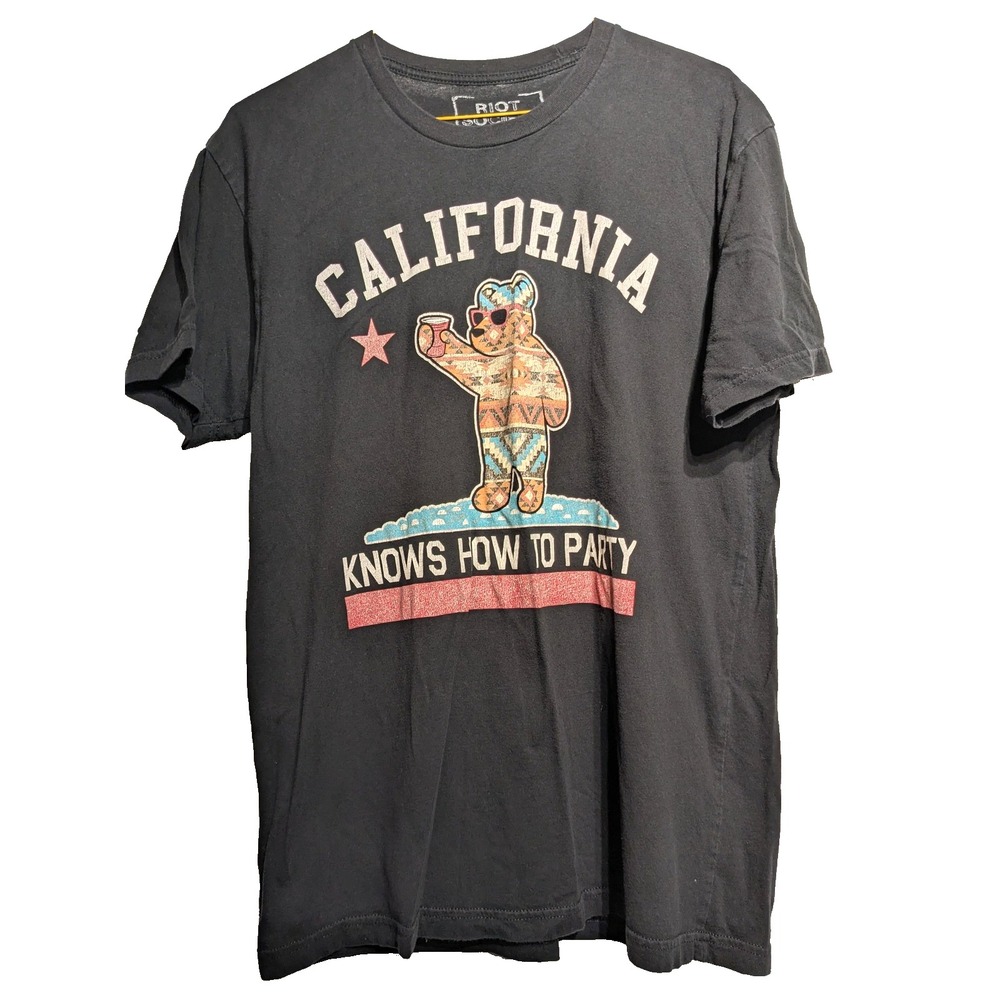 Riot Society California Bear Shirt Womens M Black Graphic Party Tee Made USA